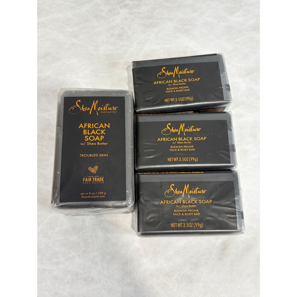 SheaMoisture African Black Soap 8oz Troubled Skin & Three 3.5oz Face Body Bar